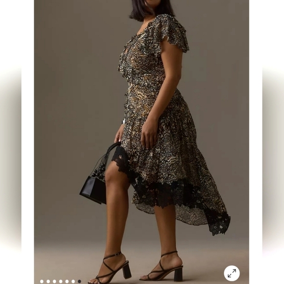 NWT Anthropologie Beautiful Ruffle Lace V neck Dress Size 2 - Picture 10 of 13